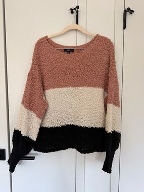 Lulus Cozy Colorblock Popcorn Knit Sweater - Rose, Cream & Black